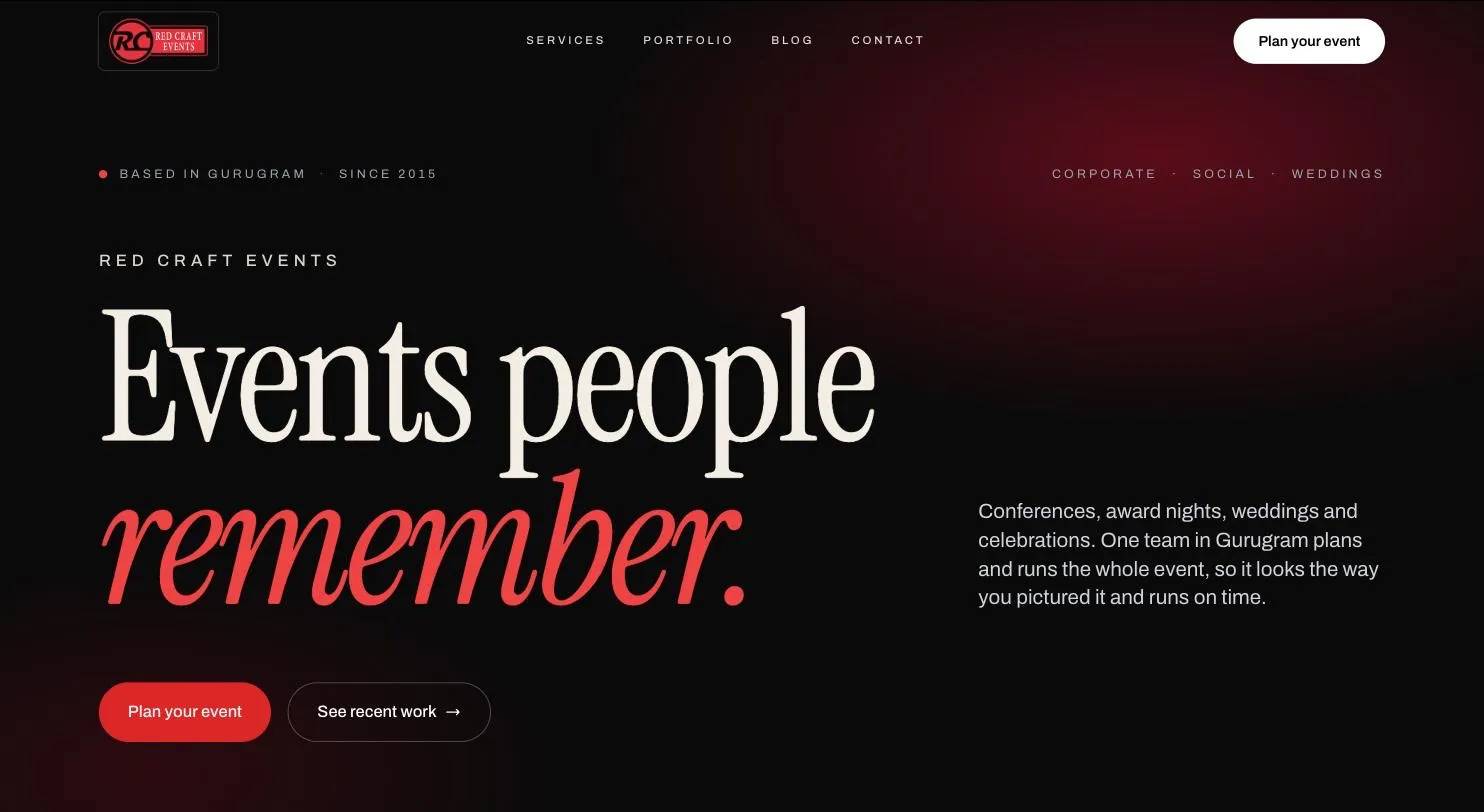 Red Craft Events: Website for a Gurugram event management company
