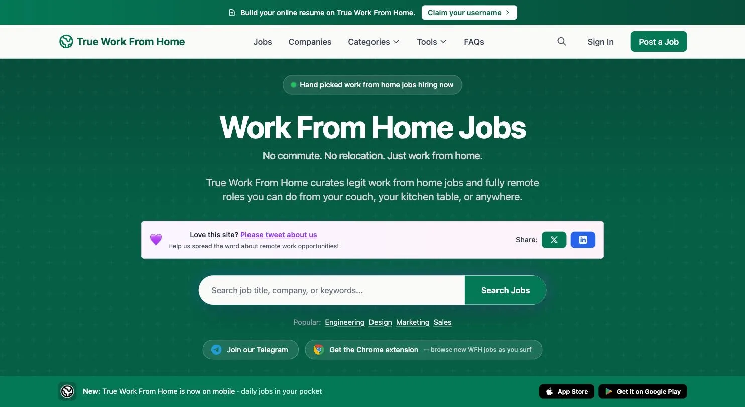 TrueWorkFromHome: Verified remote jobs, worldwide